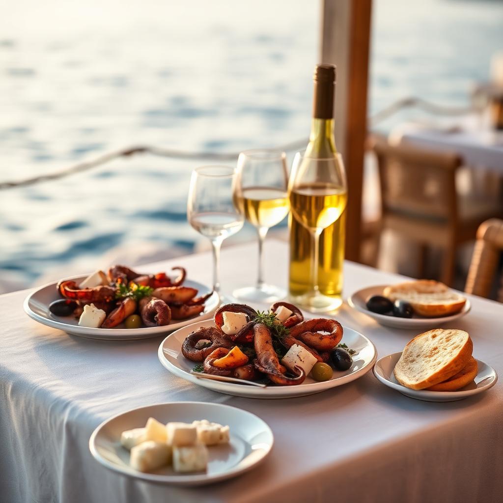 Greek taverna table by the sea